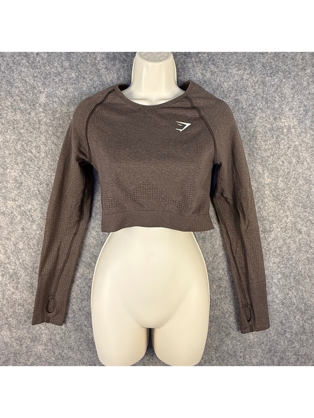 Gymshark Vital Seamless Breathable LS Crop Top B1A3D Brown White Women Large 377